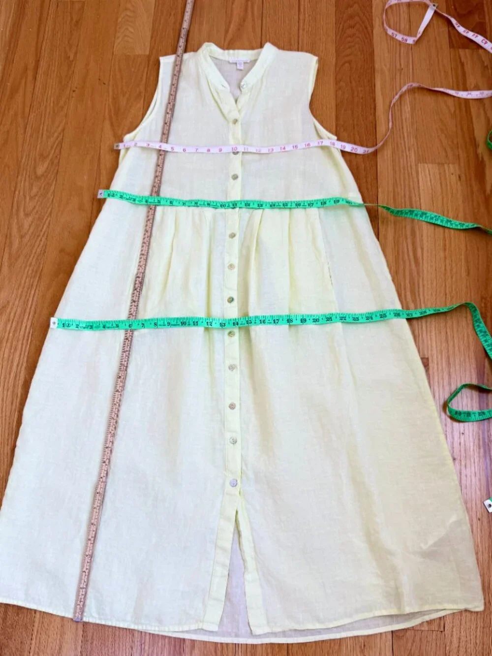 Eileen Fisher Maxi Dress Organic Linen Sleeveless Yellow (M) - Picture 8 of 9